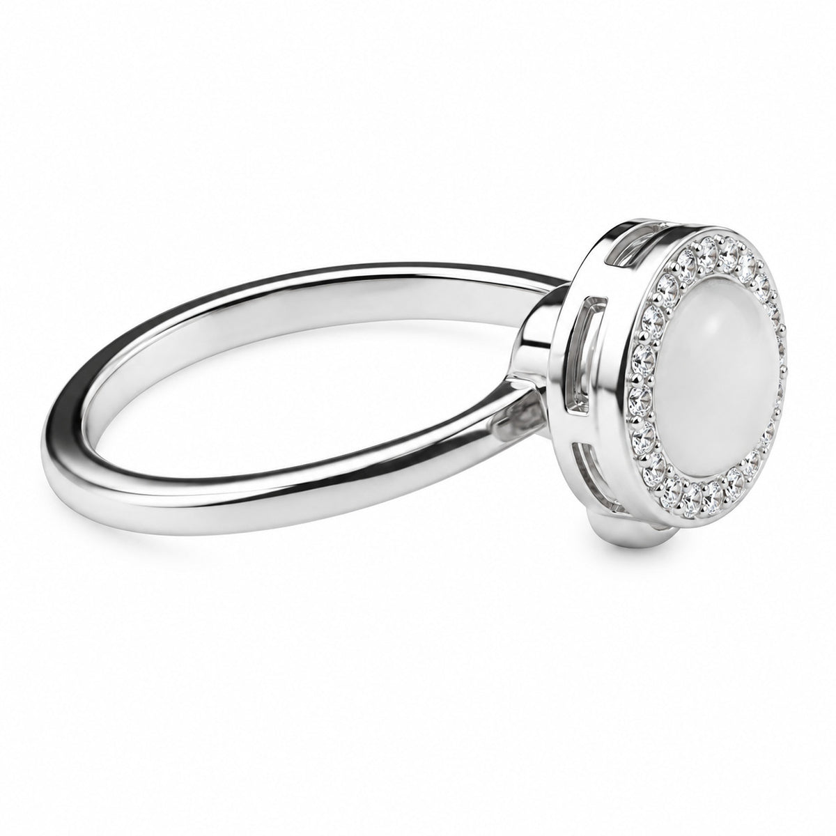 Adjustable Open Ring Silver Tone Halo Statement Ring Clear Stone Accent 1583