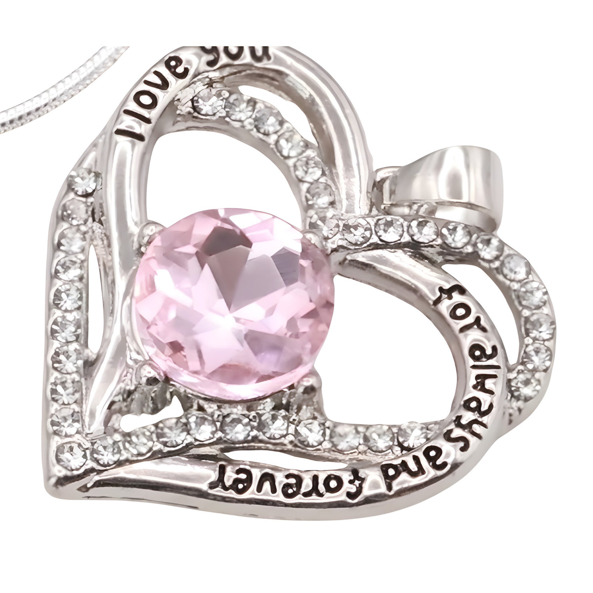 Heart Shaped Zircon Necklace For Women Stainless Steel Pendant Pink Stone B269