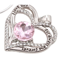 Heart Shaped Zircon Necklace For Women Stainless Steel Pendant Pink Stone B269