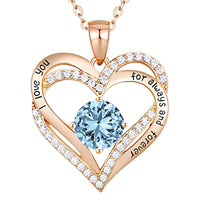 Rose Gold Love Heart Necklace Women Aquamarine-Tone Zircon Fashion Pendant B280