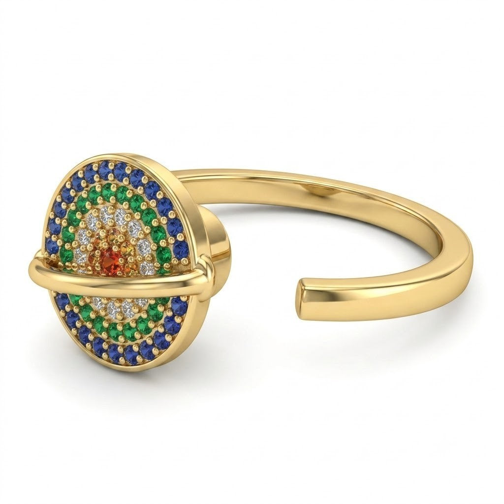 Exclusive Rotatable Planet Saturn Spinner Ring MultiColor Zircon Adjustable 1528