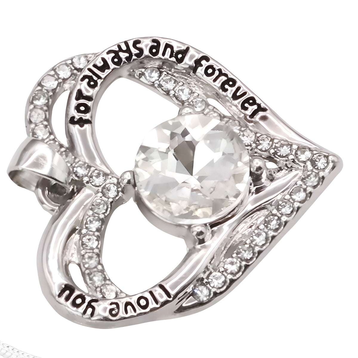 Crystal Clear Zircon Heart Necklace For Women Rhodium-Plated Base Metal B276