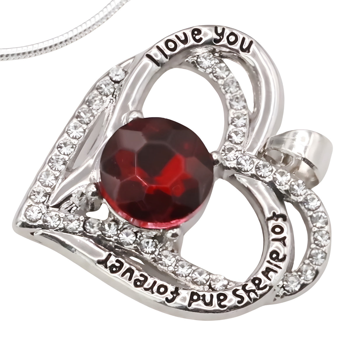 Heart Zircon Pendant Necklace Women Stainless Steel Link Chain Red Stone B270