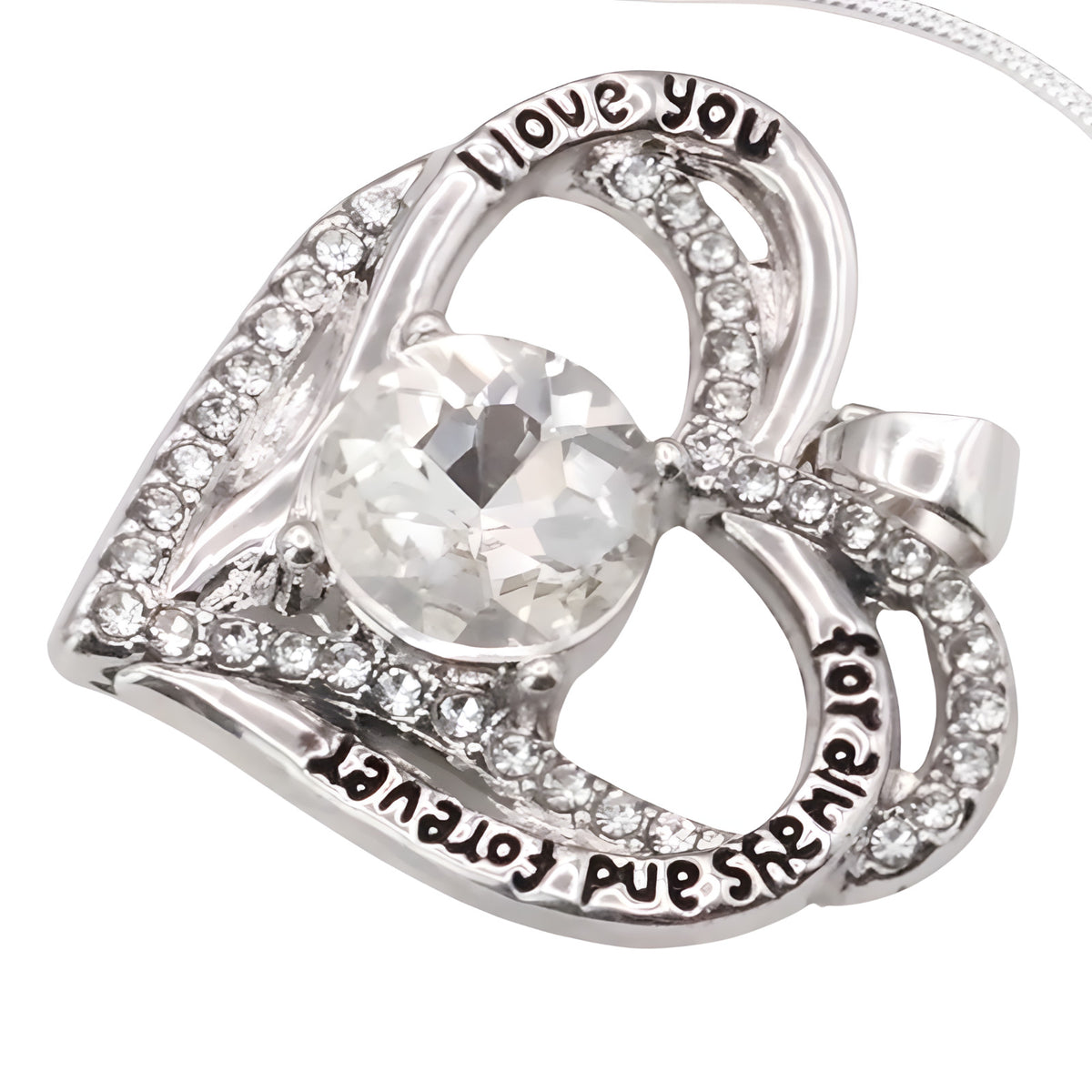 Crystal Clear Zircon Heart Necklace For Women Rhodium-Plated Base Metal B276