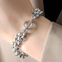 Silver Colour Chunky Chain Bracelet For Women, Luxury Woven Link Bracelet B333