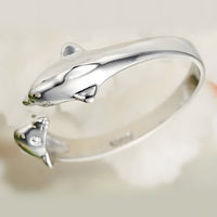 Adjustable Dolphin Ring For Women, Silver Colour Open Ring, Ocean Animal B345