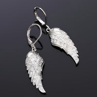 Angel Wing Dangle Earrings Sparkling Cubic Zirconia Crystals, Silver Plated 557