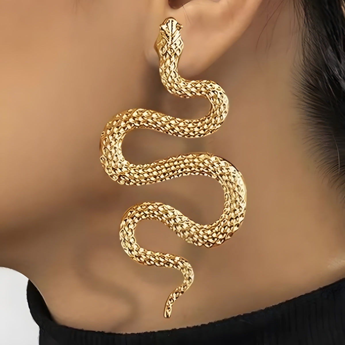 Gold Snake Earrings for Women Trendy Zinc Alloy Serpent Shaped Drop Earrings 757