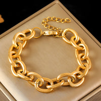 Gold Colour Chunky Link Bracelet Women, Luxury Textured Oval Chain Bracelet B330