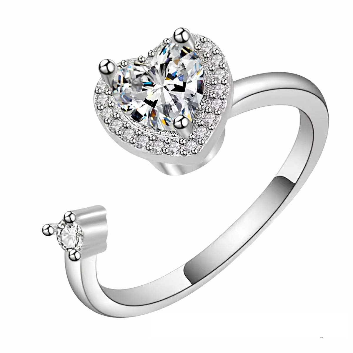 Heart Halo Spinner Ring Adjustable Open Ring Rotating Fidget Ring Anxiety 1546