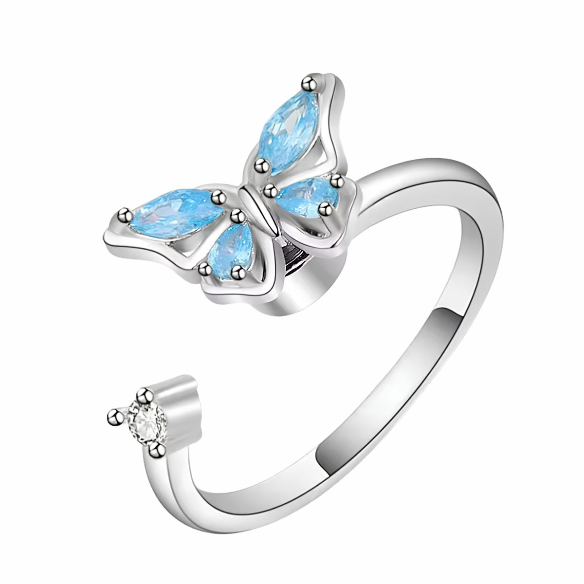 Butterfly Spinner Ring Adjustable Open Band Spinning Rotating Fidget Ring 1549