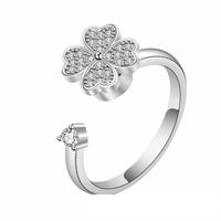 Rotating Spinner Ring Adjustable Fidget Anxiety Four Leaf Clover Crystal 1538