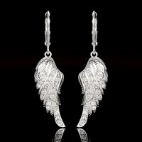 Angel Wing Dangle Earrings Sparkling Cubic Zirconia Crystals, Silver Plated 557