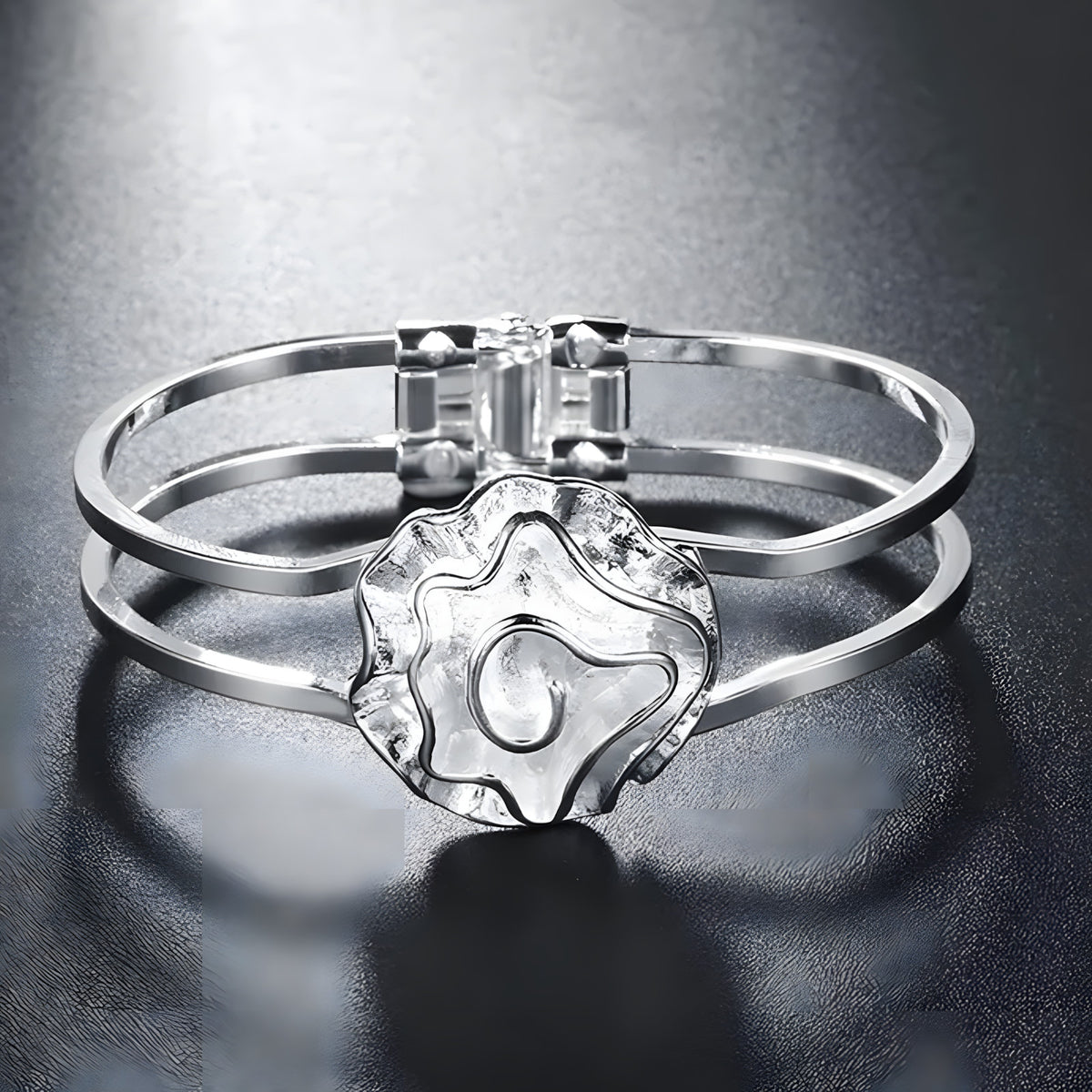 Unified Jewellery Abstract Rose Double Band Hinged Cuff Bracelet Women 1864