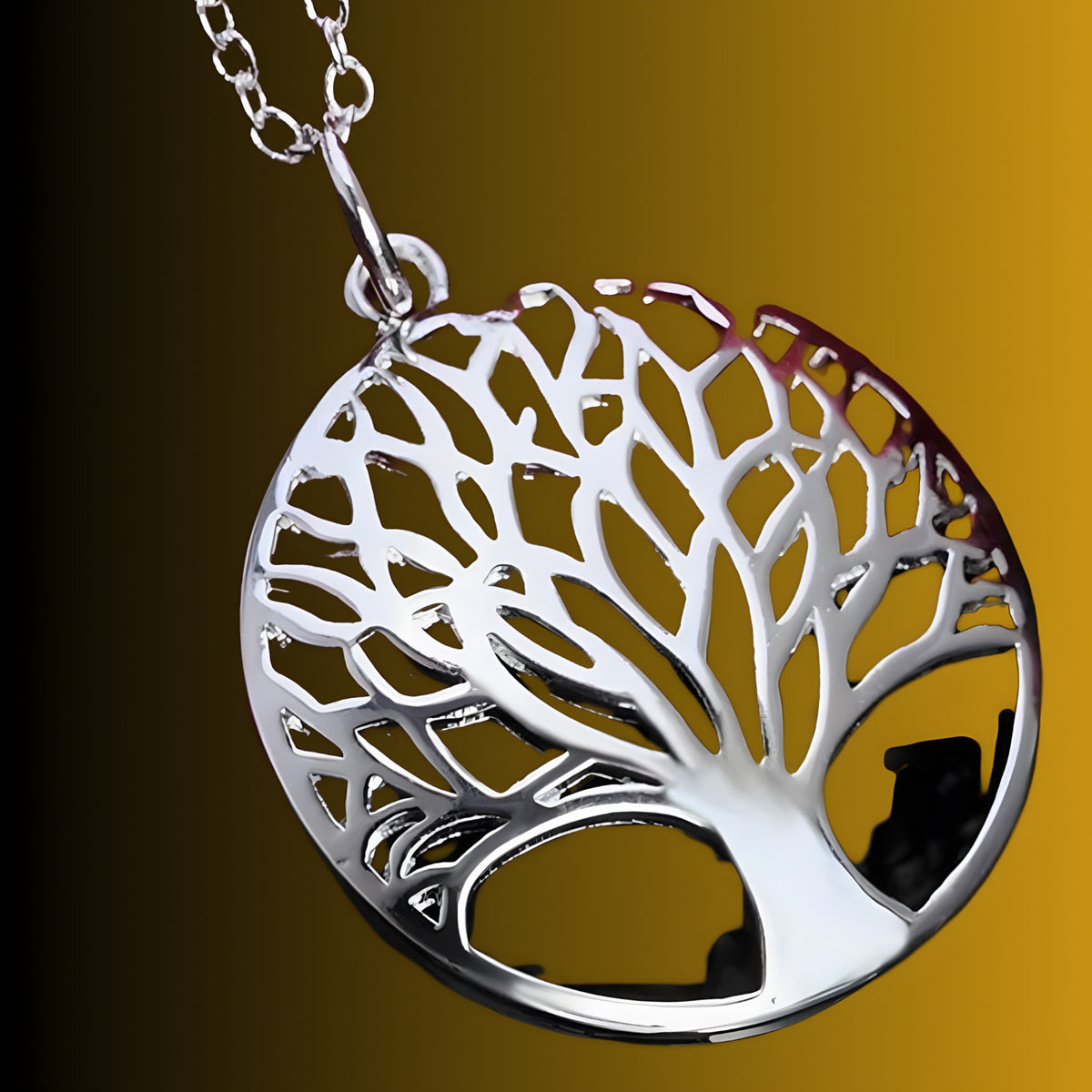 Stainless Steel Tree of Life Necklace for Women – Silver Round Pendant 1100