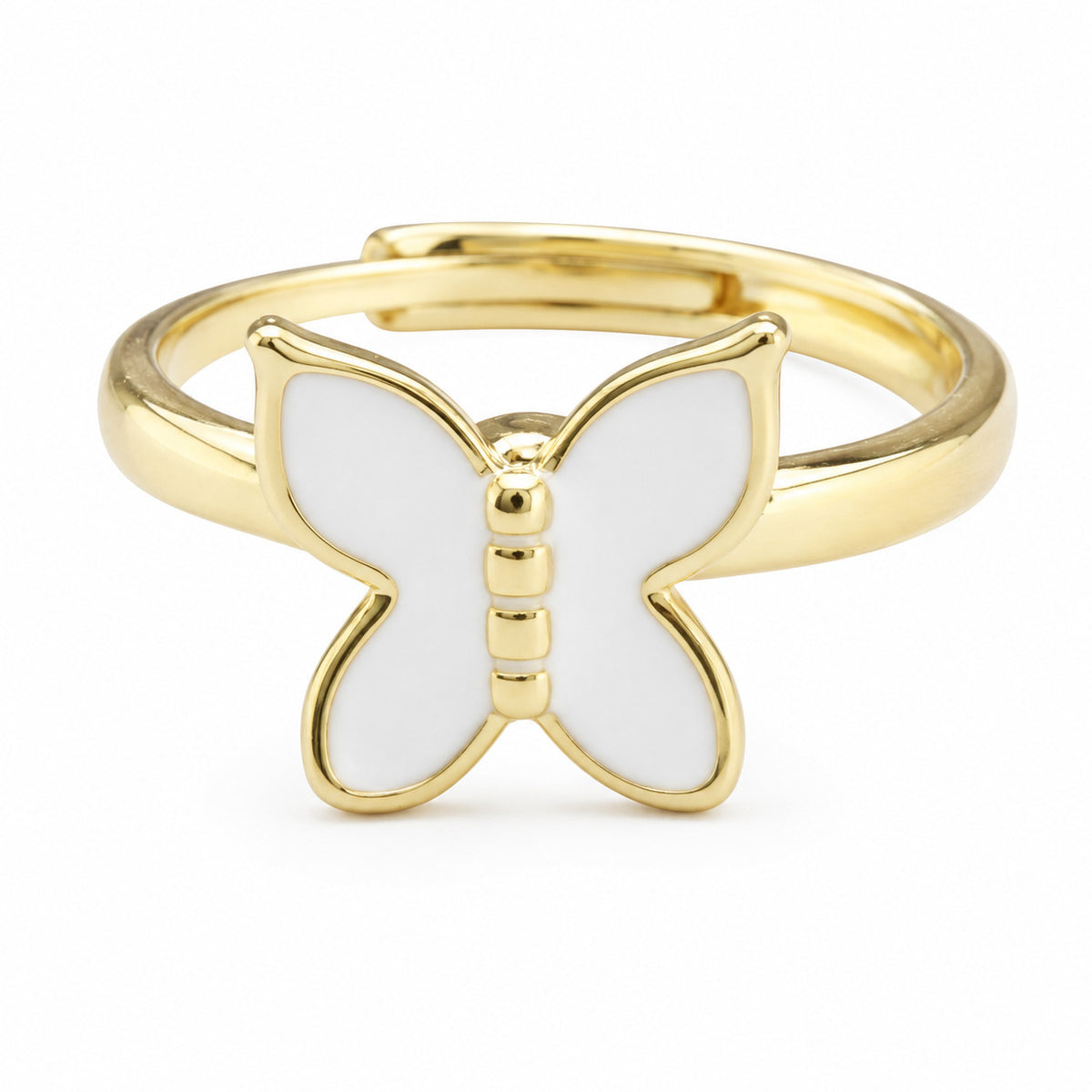 Butterfly Adjustable Open Ring Gold Tone Minimal Statement Ring White 1579