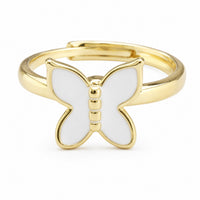 Butterfly Adjustable Open Ring Gold Tone Minimal Statement Ring White 1579