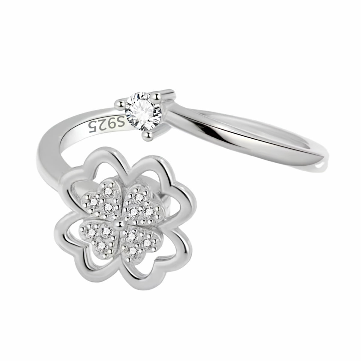 Rotatable Clover Spinner Ring Adjustable Fidget Ring for Anxiety Open Wrap 1575