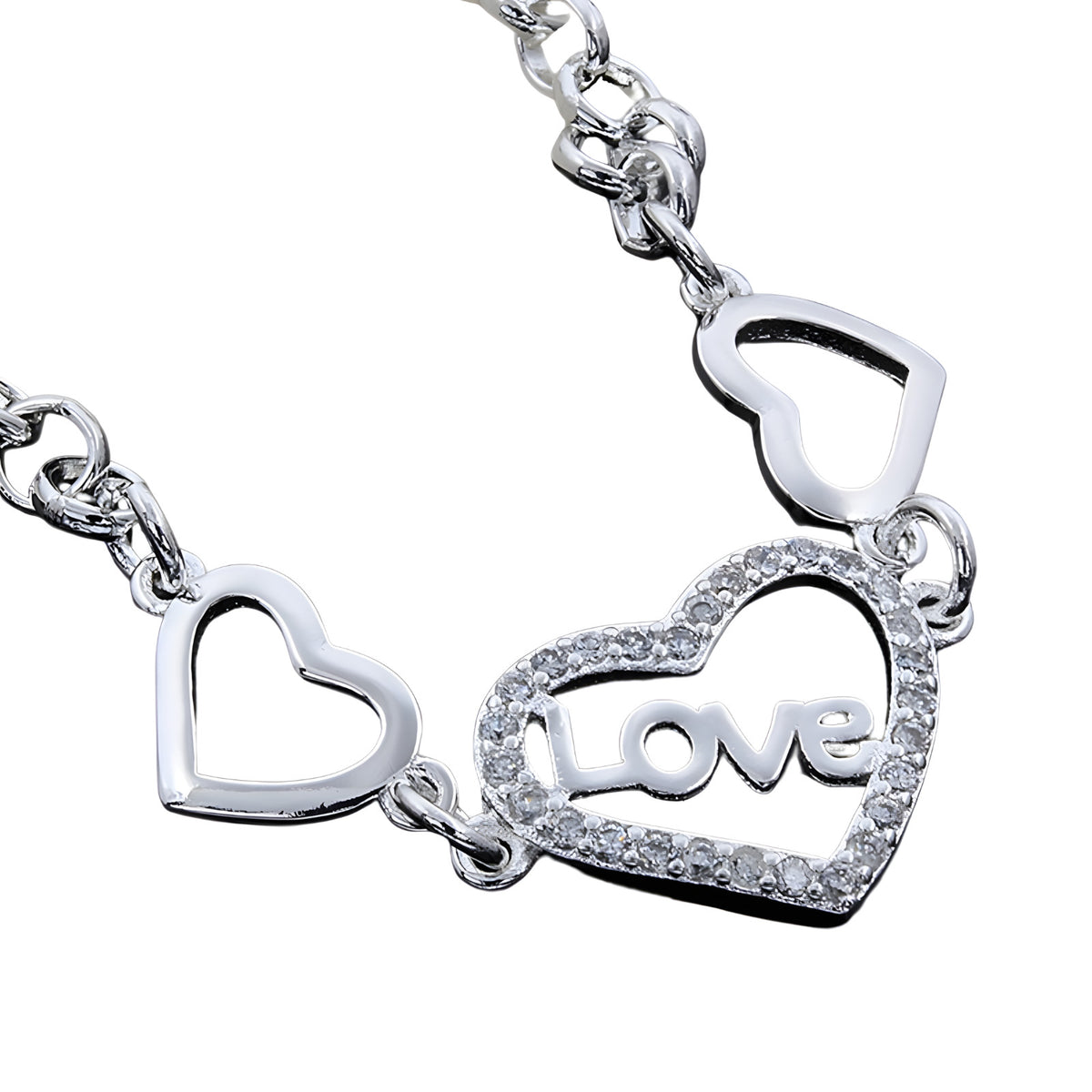 Unified Jewellery 925 Luxury Love Heart Chain Bracelet Clear Stones 20cm 1862