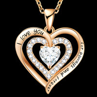 Double Heart Charm Necklace For Women Gold Plated Zinc Alloy Clear Crystal B293