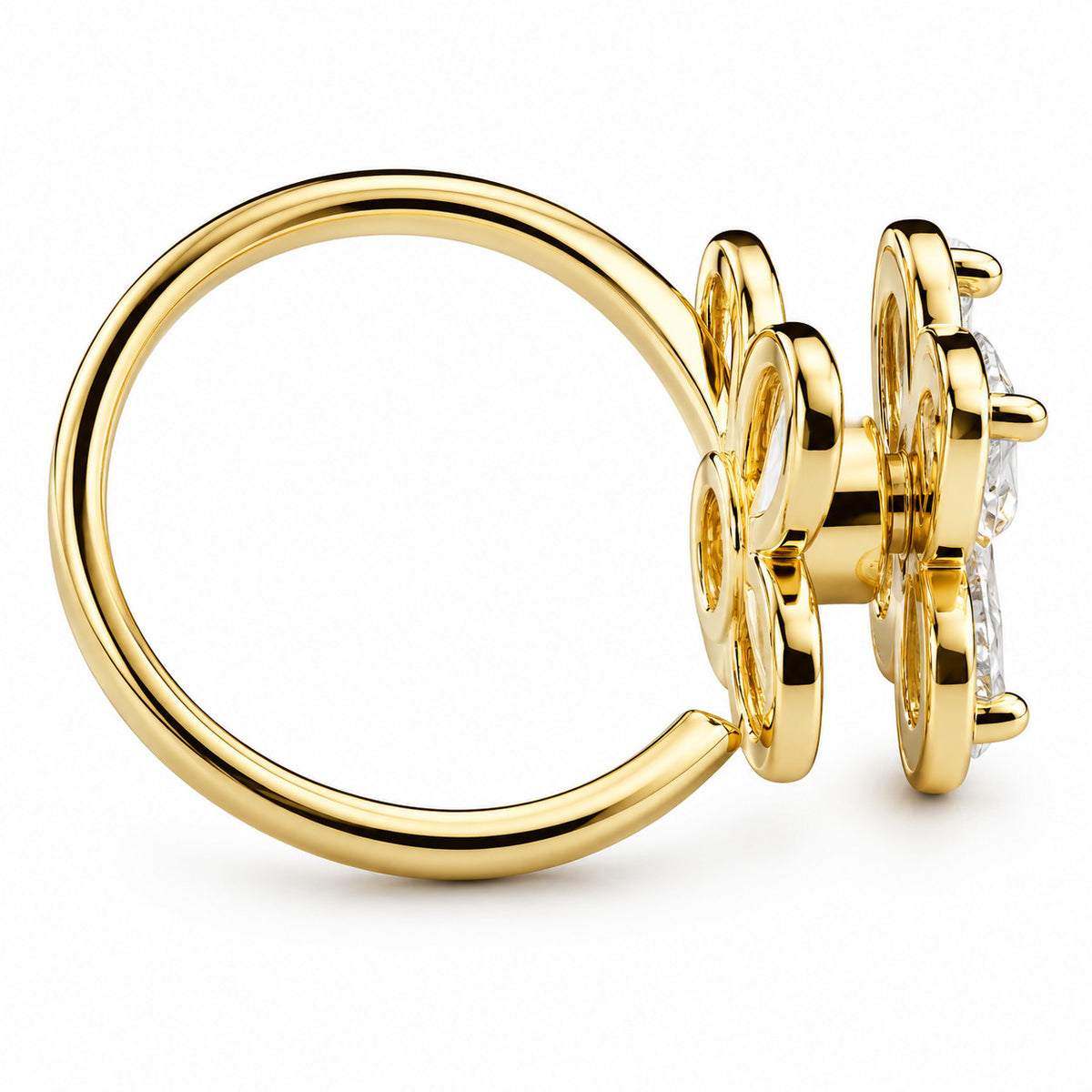 Elegant Rotatable Four Leaf Clover Spinner Ring Zirconia Adjustable 1522