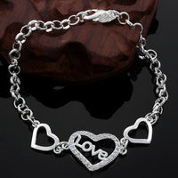 Unified Jewellery 925 Luxury Love Heart Chain Bracelet Clear Stones 20cm 1862