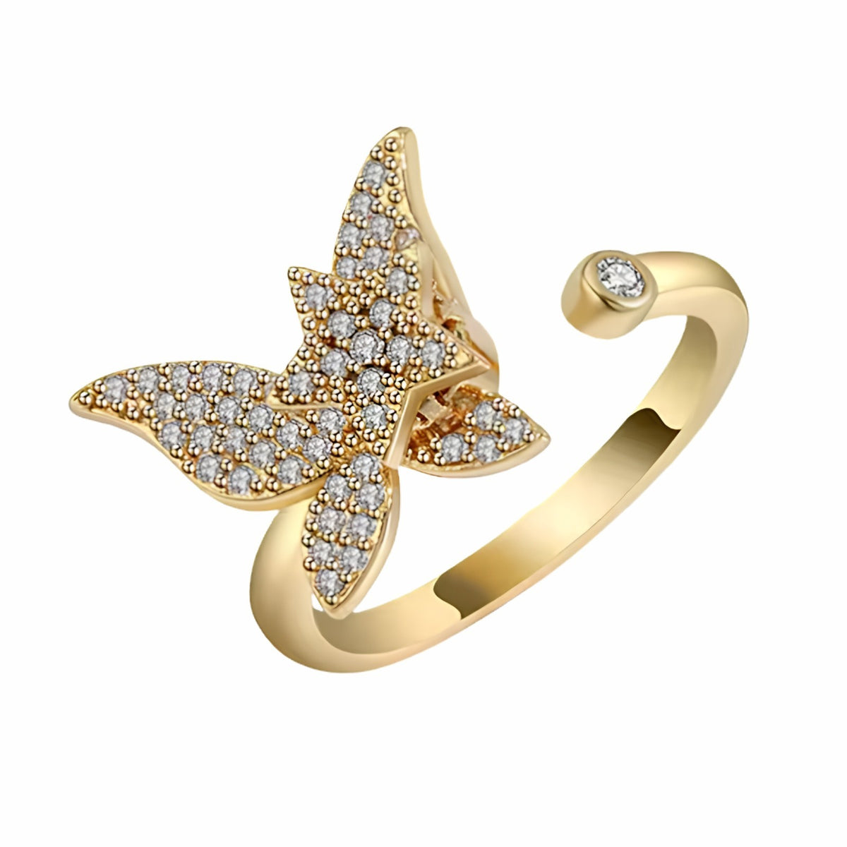 Butterfly Ring For Women Gold Plated Open Adjustable Rotatable Anti Stress B341