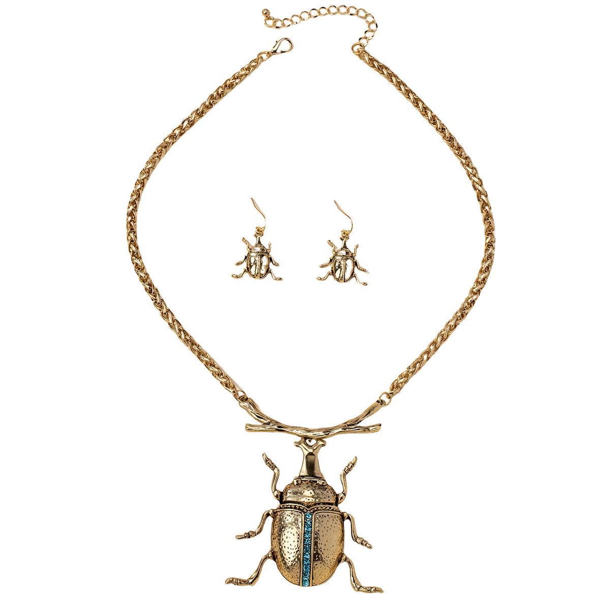 Gold Beetle Necklace and Earrings Set - Vintage Punk Insect Jewelry Zurcon 753