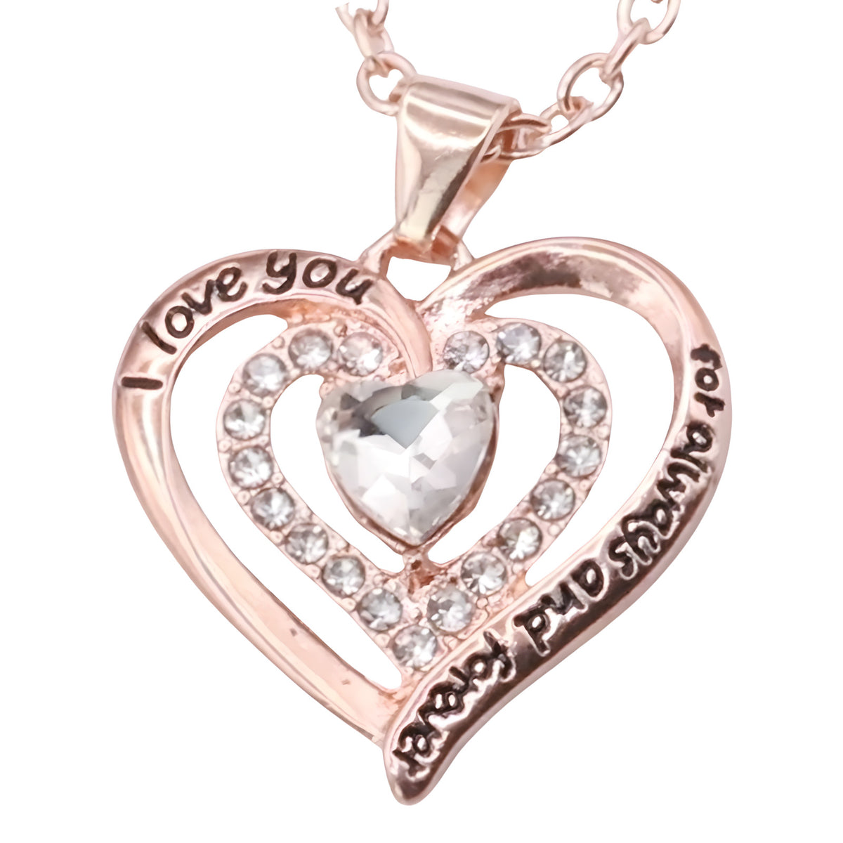 Double Heart Charm Necklace For Women Gold Plated Zinc Alloy Clear Crystal B293