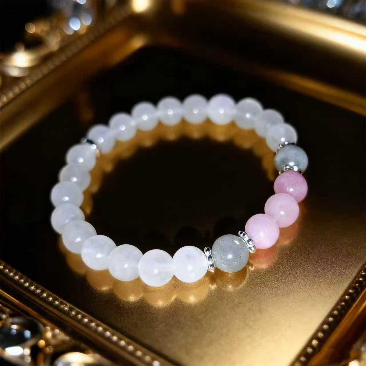 Aura Quartz and Ocean Sediment Beaded Bracelet - Unisex - Homeopathic 1857