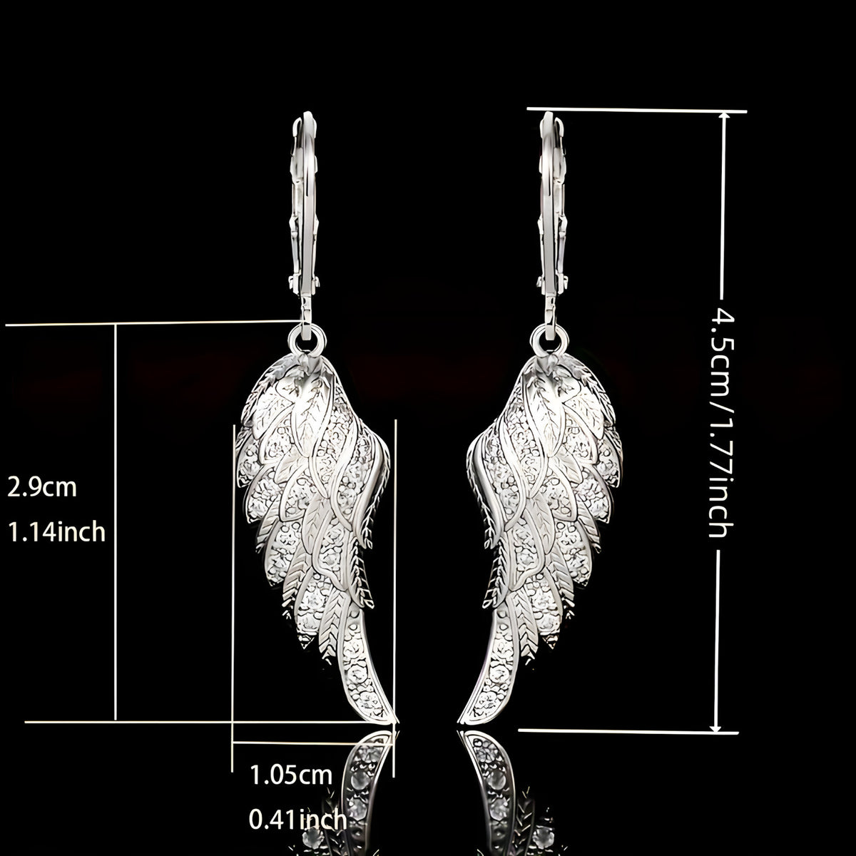 Angel Wing Dangle Earrings Sparkling Cubic Zirconia Crystals, Silver Plated 557