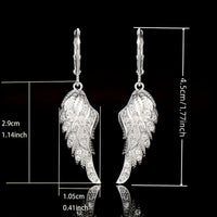 Angel Wing Dangle Earrings Sparkling Cubic Zirconia Crystals, Silver Plated 557