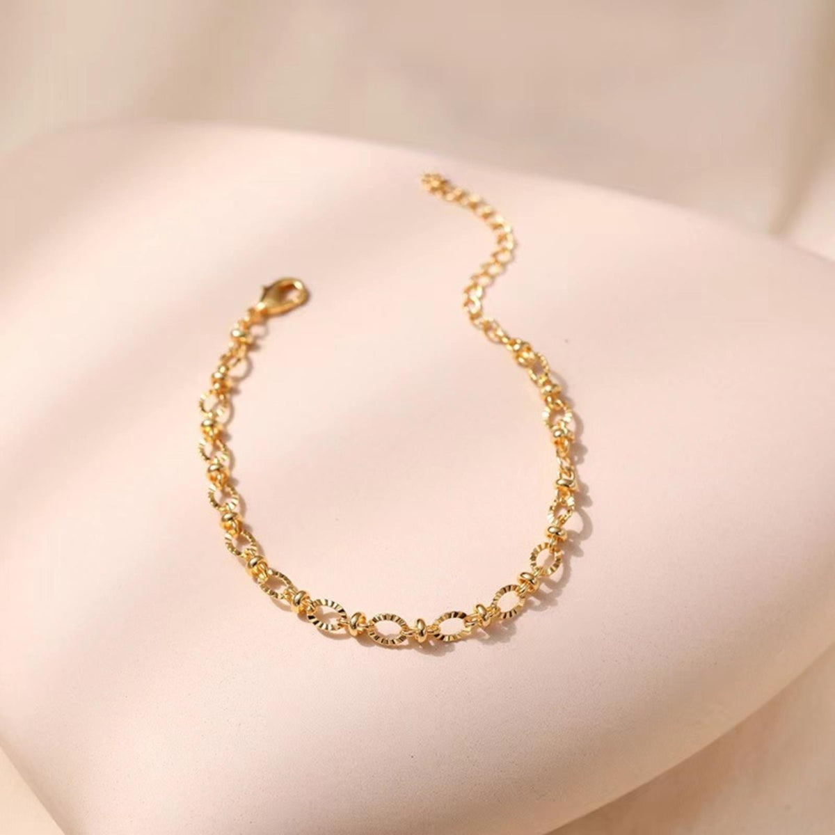 Gold Popcorn Chain Charm Bracelet for Women 18+4cm Classic Geometric Design 749