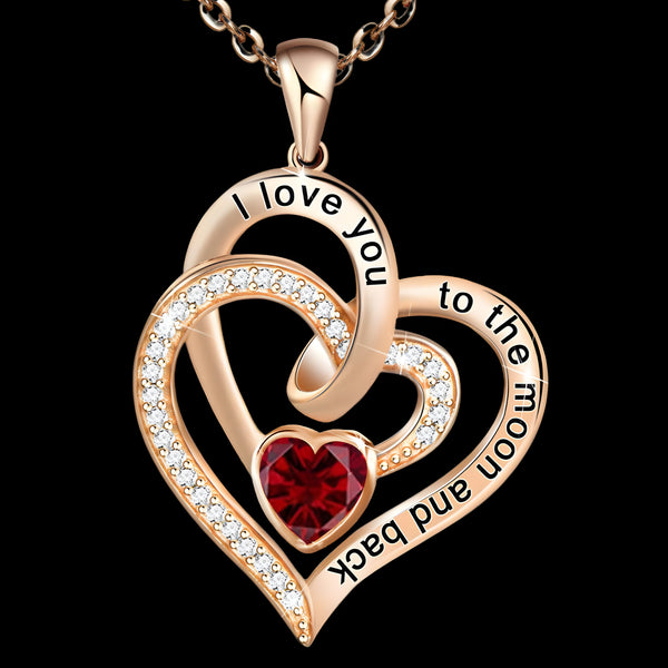 18K Gold Plated Zinc Alloy Power Necklace Double Heart Pendant Engraved B303