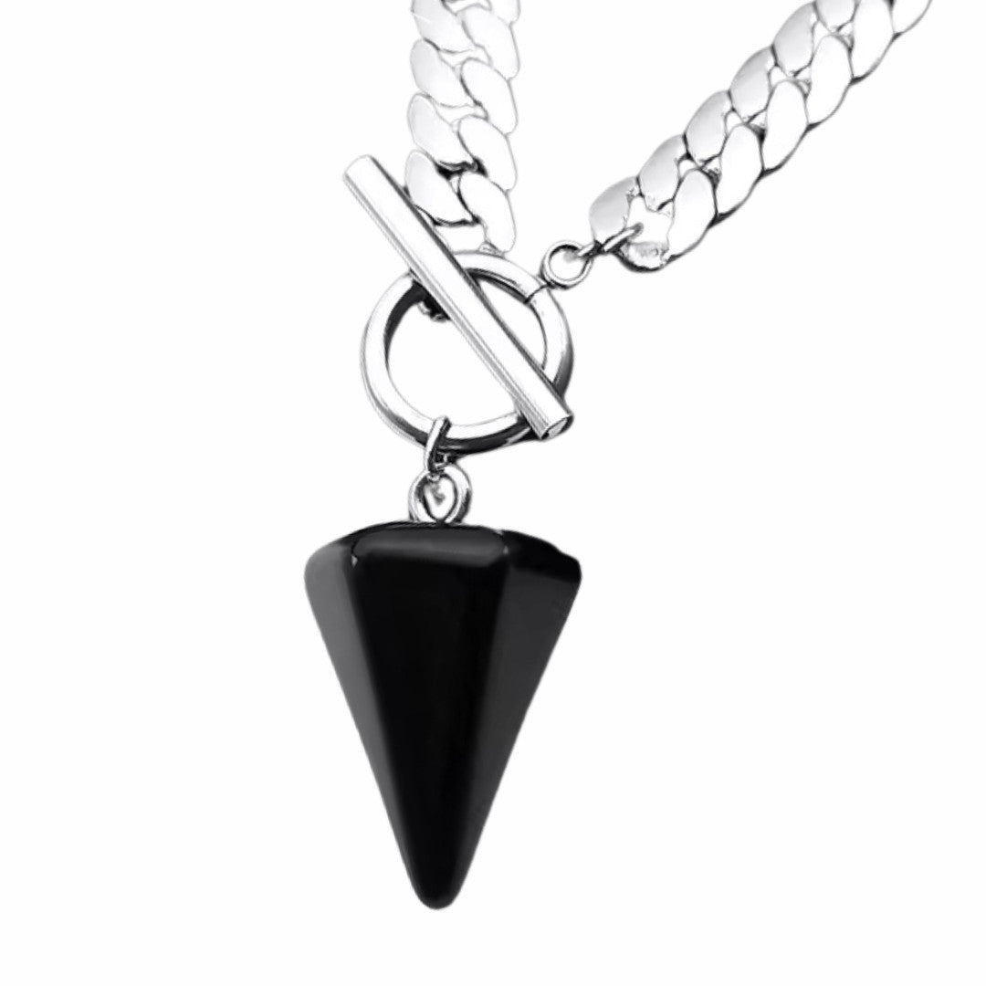 Black Cone Pendant Necklace 40cm Cuban Chain Toggle Clasp Gothic Minimalist 1326