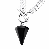 Black Cone Pendant Necklace 40cm Cuban Chain Toggle Clasp Gothic Minimalist 1326