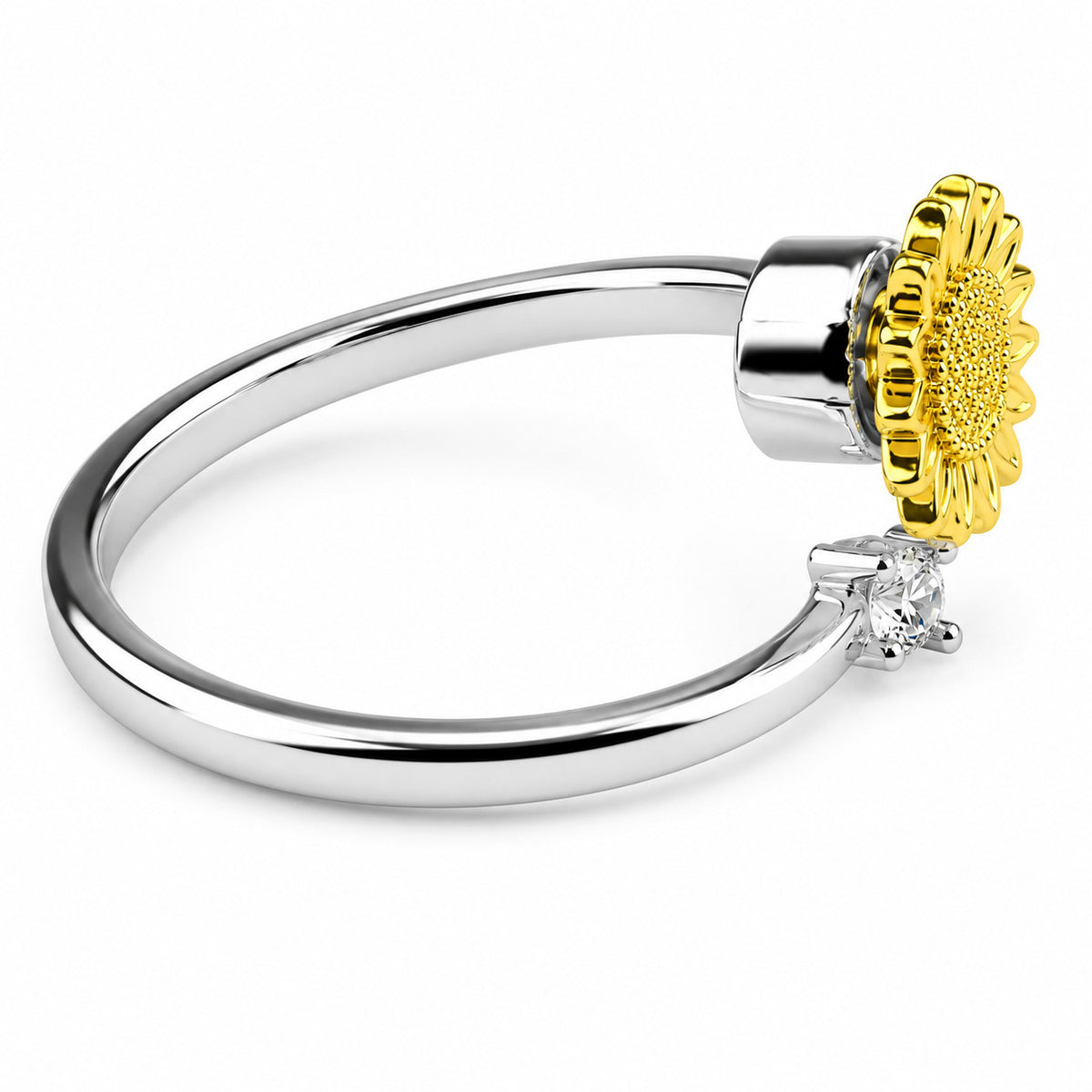 Two Tone Sunflower Ring Gold Silver Floral Spinner Adjustable Open Band 1544