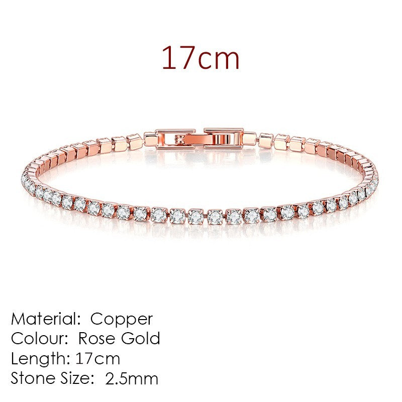 Rose Gold Colour Tennis Bracelet For Women, 17cm Round Clear Zircon Stone B337