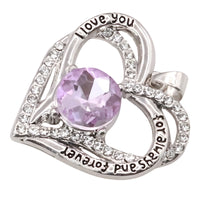 Heart Zircon Pendant Necklace For Women Stainless Steel Link Chain Purple B268