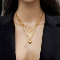 Gold Heart Tree of Life Layered Necklace for Women – Trendy Copper Metal 754