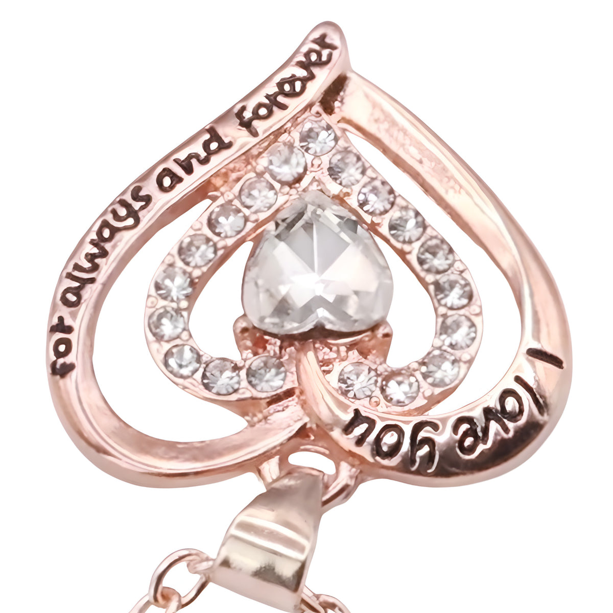 Double Heart Charm Necklace For Women Gold Plated Zinc Alloy Clear Crystal B293
