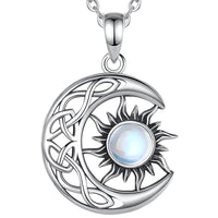 Celtic Crescent Moon Sun Pendant Necklace for Women – Copper Alloy Moon 1094