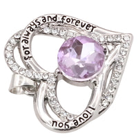Heart Zircon Pendant Necklace For Women Stainless Steel Link Chain Purple B268