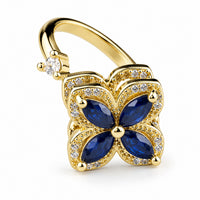 Rotatable Spin Ring Blue Flower Spinner Ring Adjustable Open Band Spinning 1557
