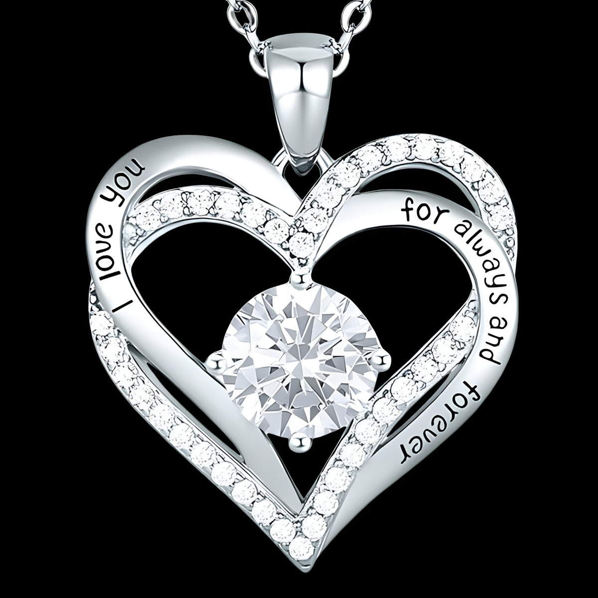 Crystal Clear Zircon Heart Necklace For Women Rhodium-Plated Base Metal B276