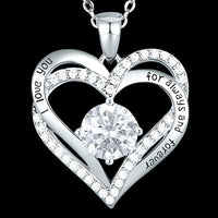 Crystal Clear Zircon Heart Necklace For Women Rhodium-Plated Base Metal B276