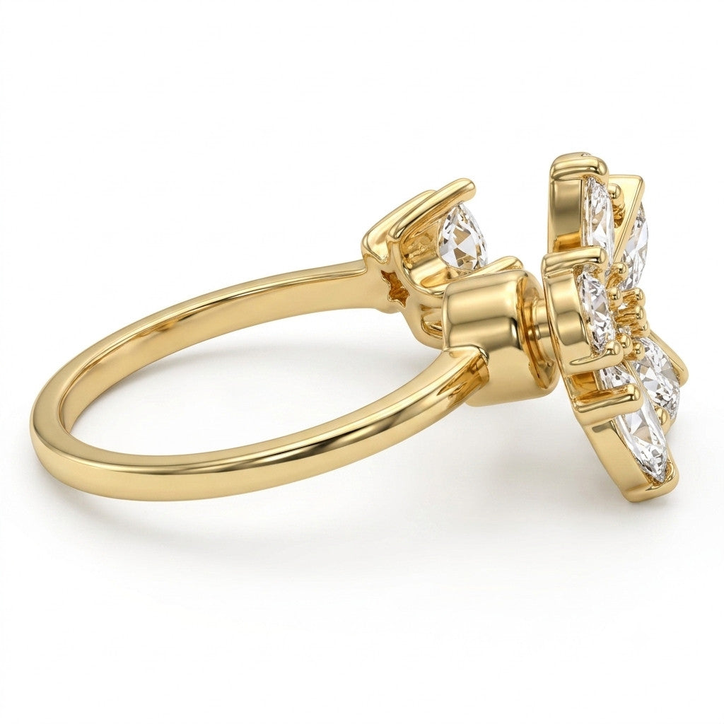 Gold Plated Rotatable Zircon Flower Star Spinner Ring Adjustable Fidget 1523