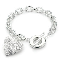Heart Charm Bracelet, 20cm Chunky Link Chain with Openwork Heart Pendant 1880