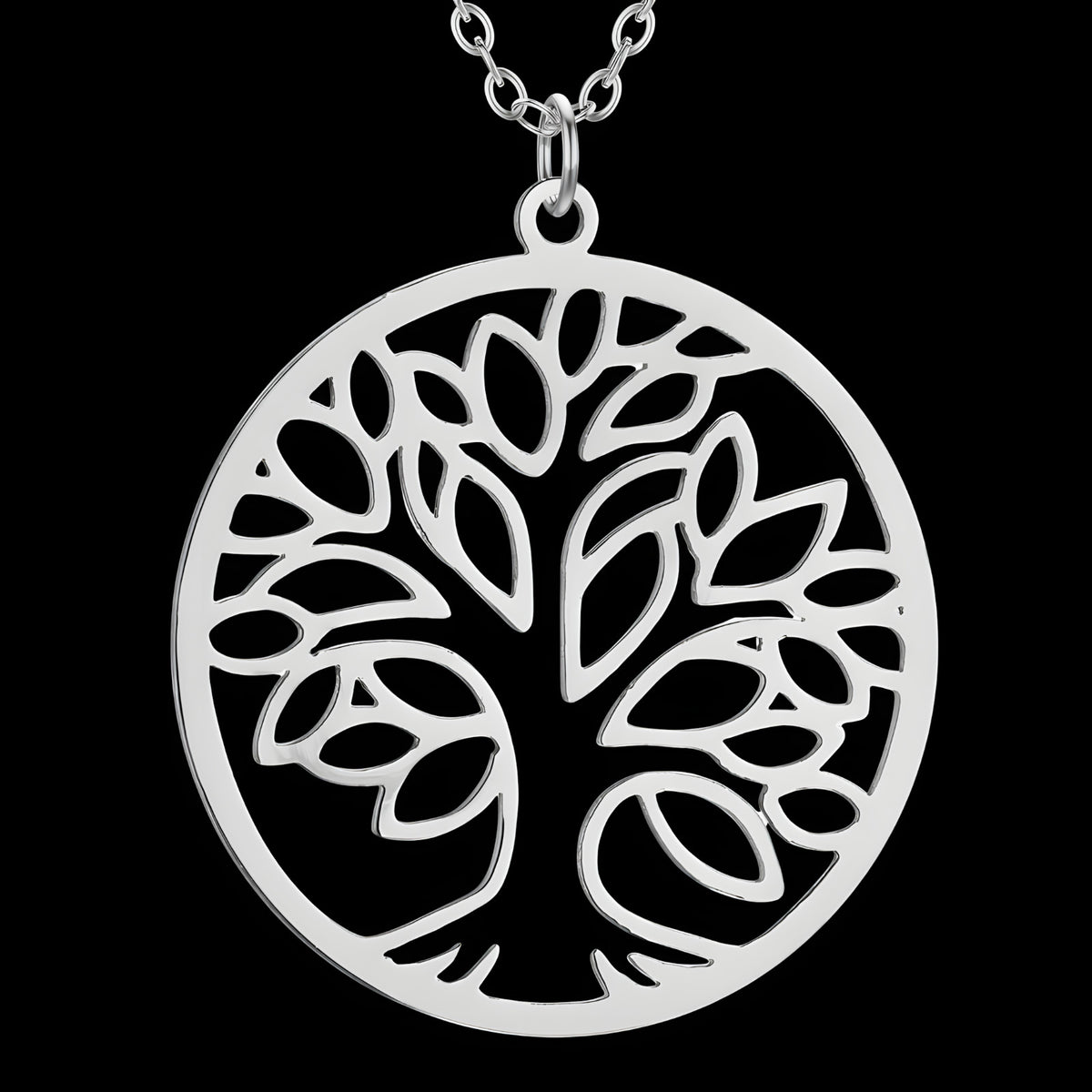 Tree of Life Necklace for Women Stainless Steel Round Pendant Link Chain 1098