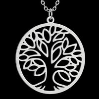 Tree of Life Necklace for Women Stainless Steel Round Pendant Link Chain 1098